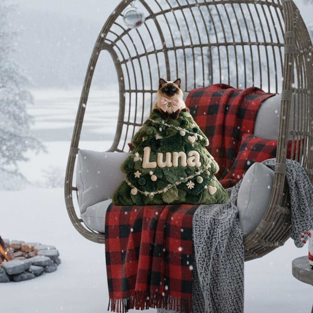 Meowy Christmas - Personalized Cat Premium Faux Fur Pillow