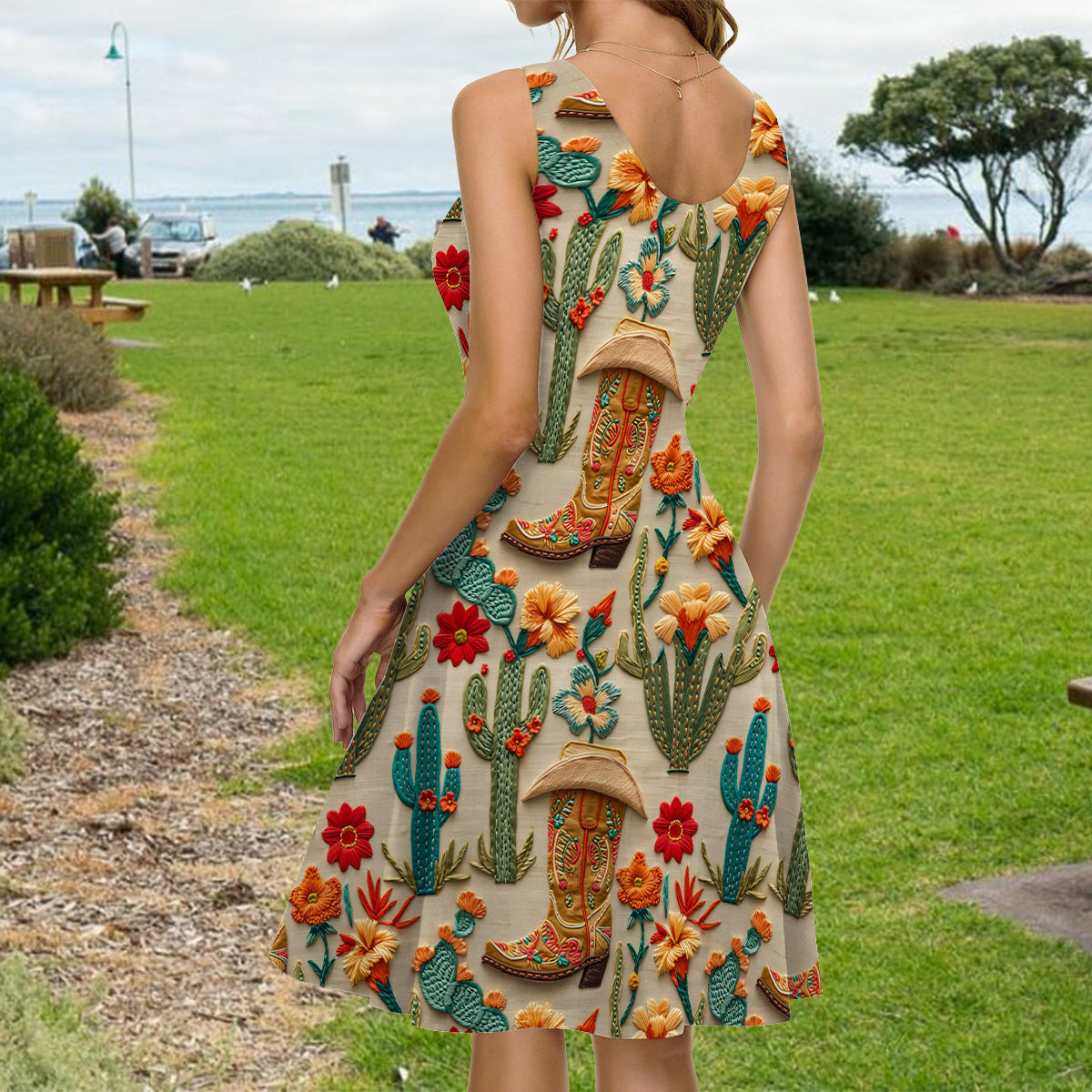 Cactus Cowgirl - Personalisiertes ärmelloses Cowgirl-Kleid