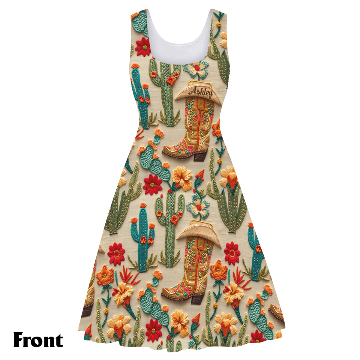 Cactus Cowgirl - Personalisiertes ärmelloses Cowgirl-Kleid