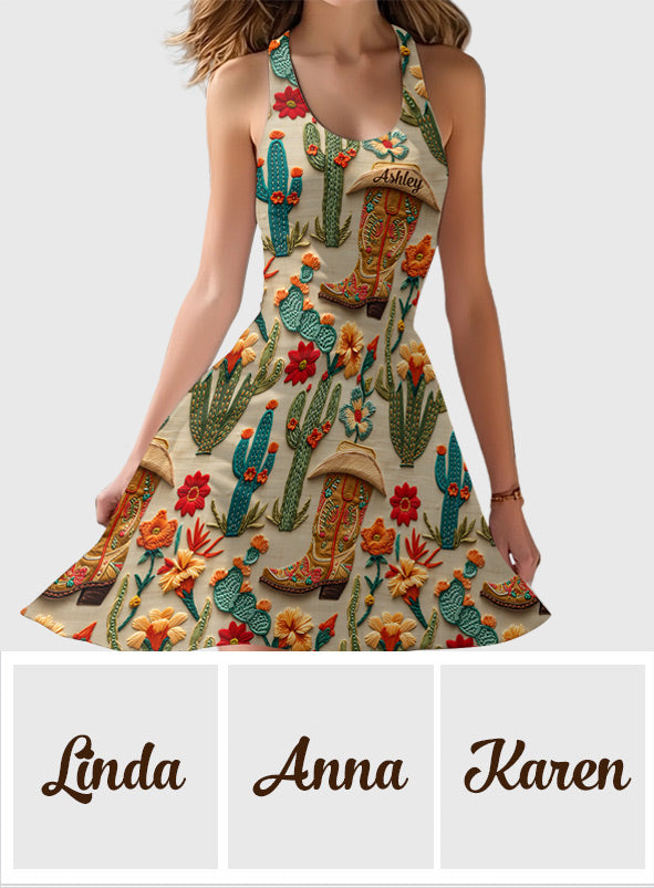 Cactus Cowgirl - Personalisiertes ärmelloses Cowgirl-Kleid