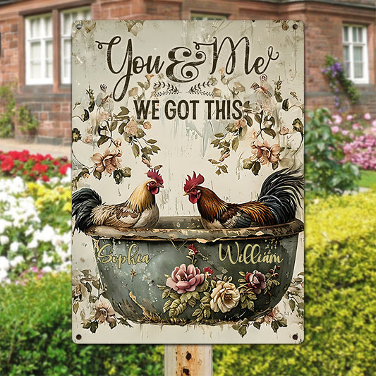 Chicken Couple You And Me - Personalized Chicken Rectangle Metal Sign