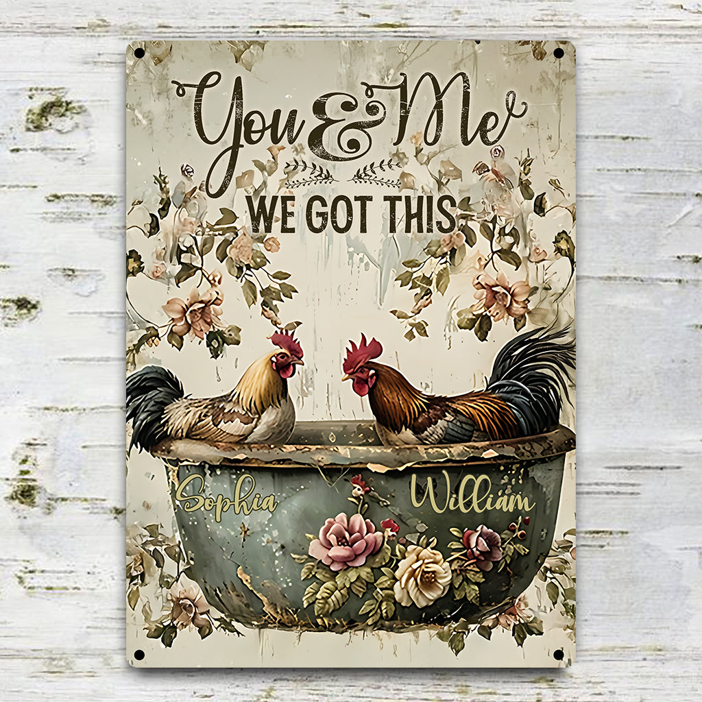 Chicken Couple You And Me - Personalized Chicken Rectangle Metal Sign