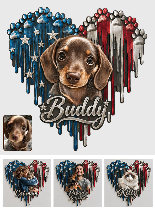Lovely Paws Dripping Heart Cat Dog Pet Lover - Personalized Dog 3D Printed Cut Metal Sign