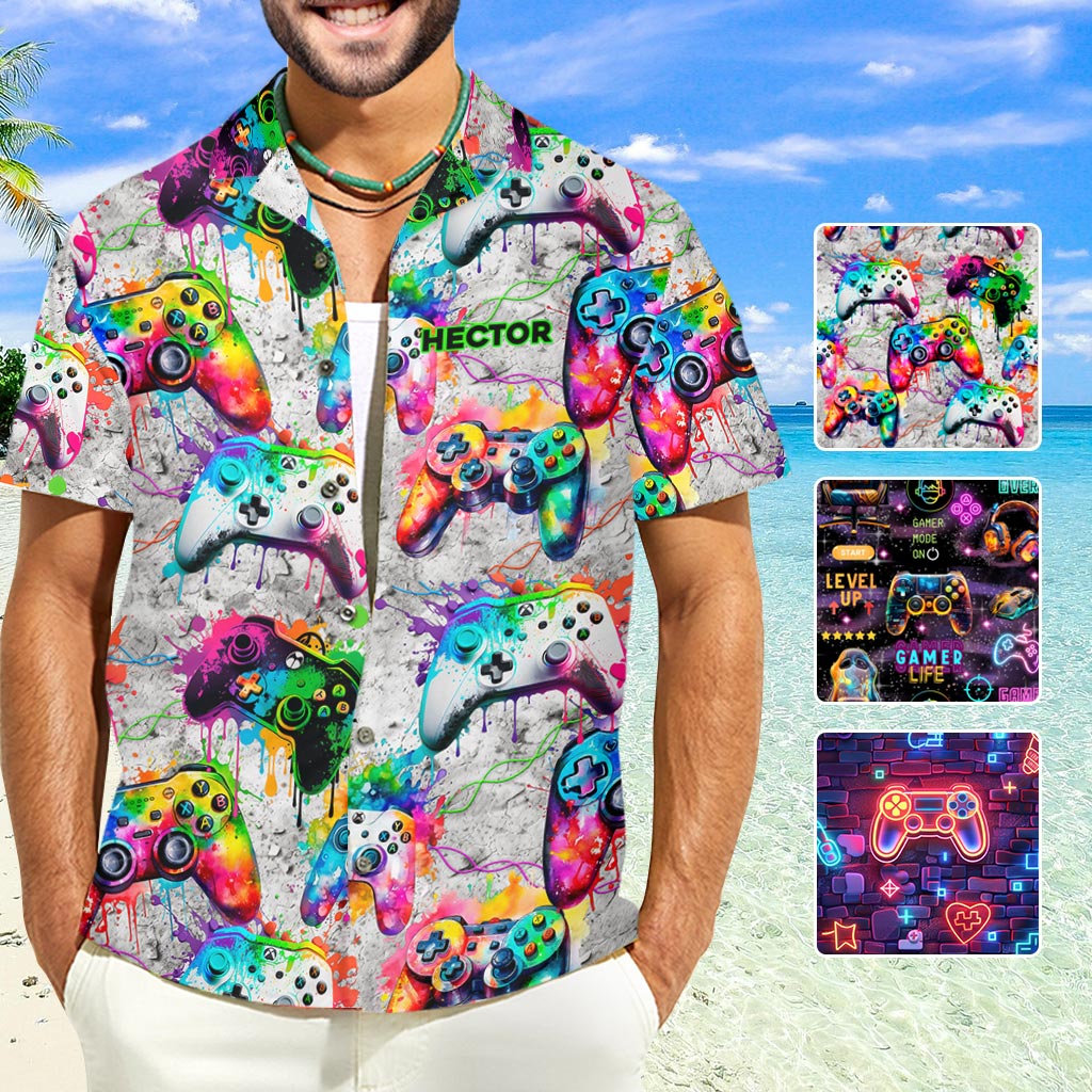 Buntes Gamer-Hawaiihemd – personalisiertes Videospiel-Shirt