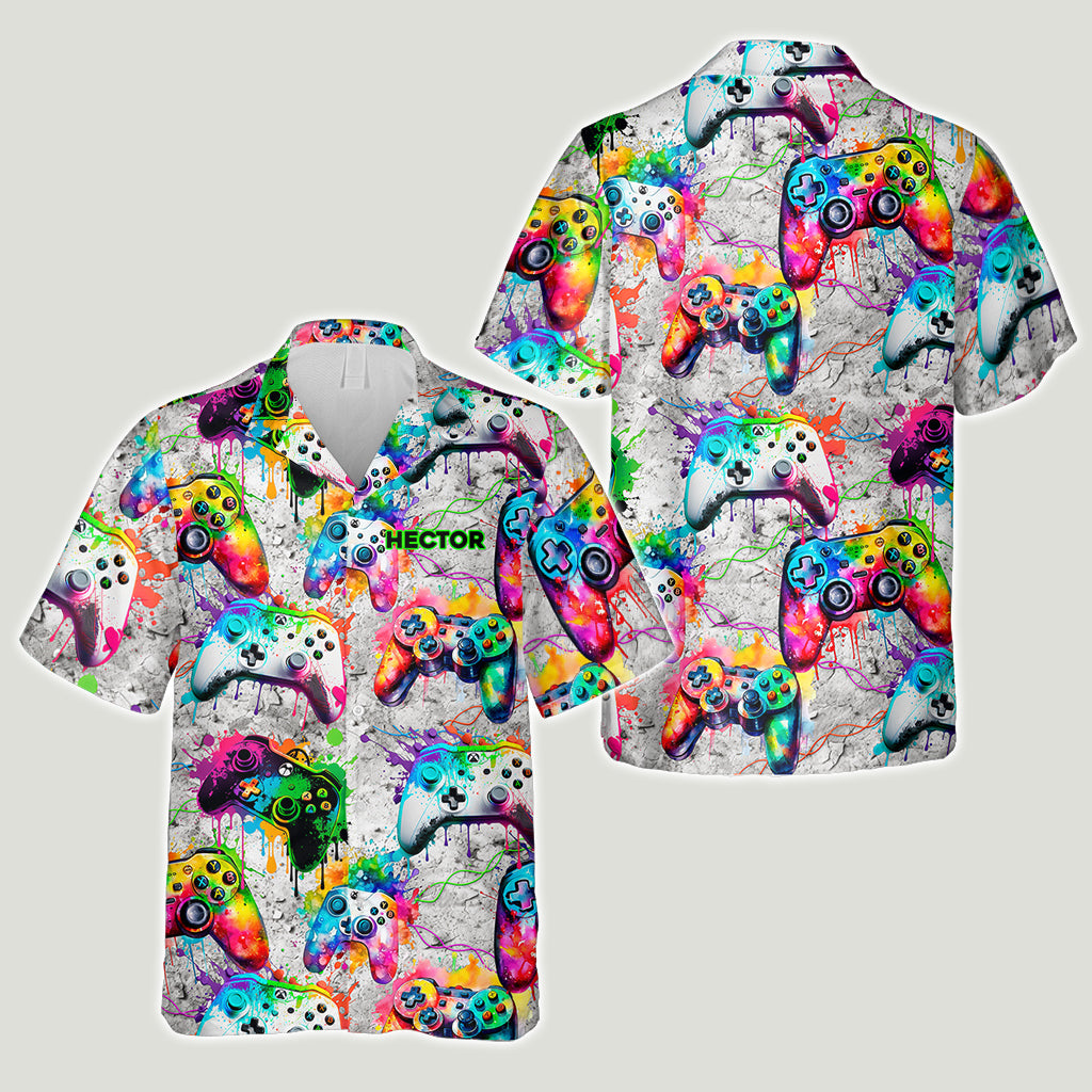 Buntes Gamer-Hawaiihemd – personalisiertes Videospiel-Shirt