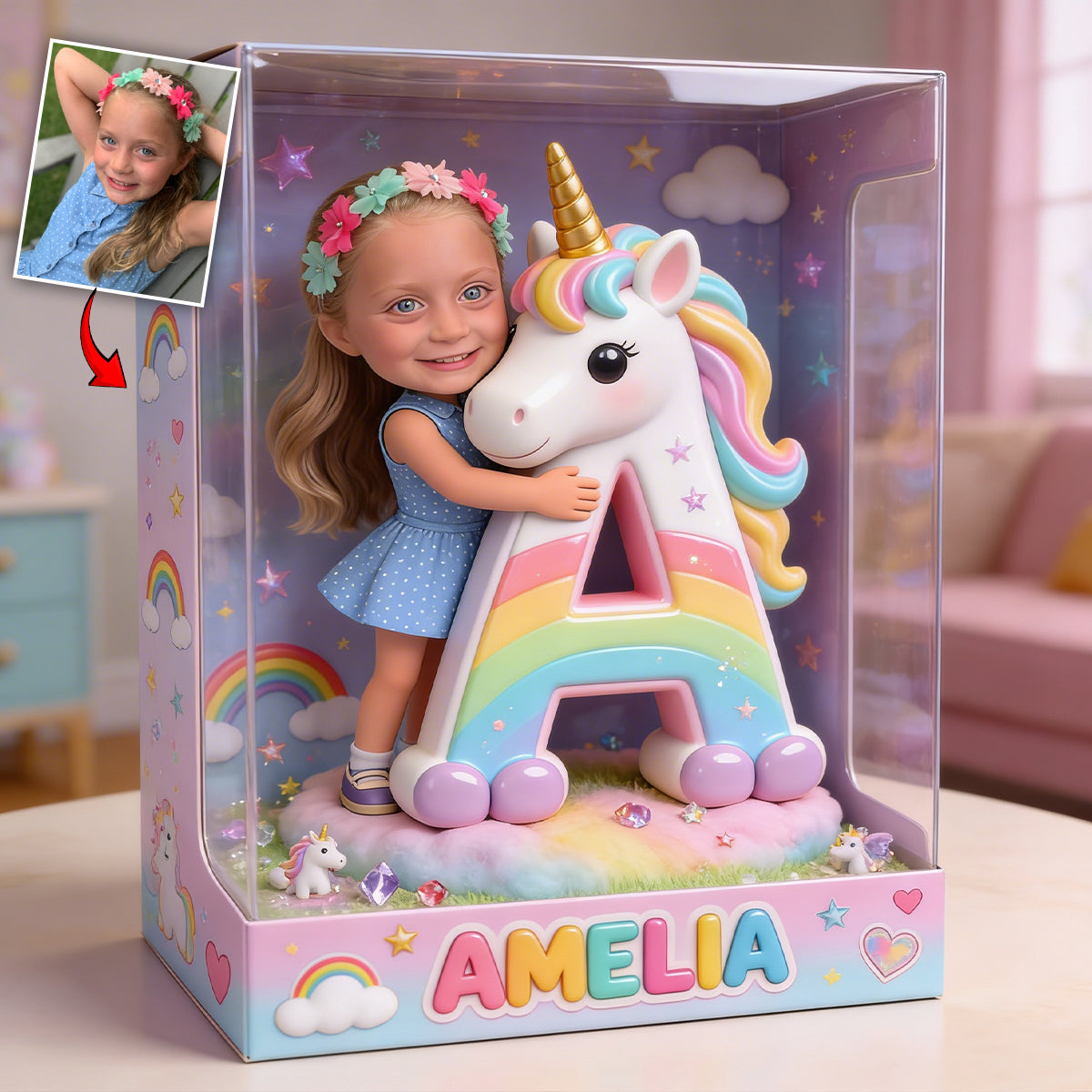 Unicorn Alphabet Letter & Custom Photo - Personalized Kid Custom Shaped Acrylic Plaque