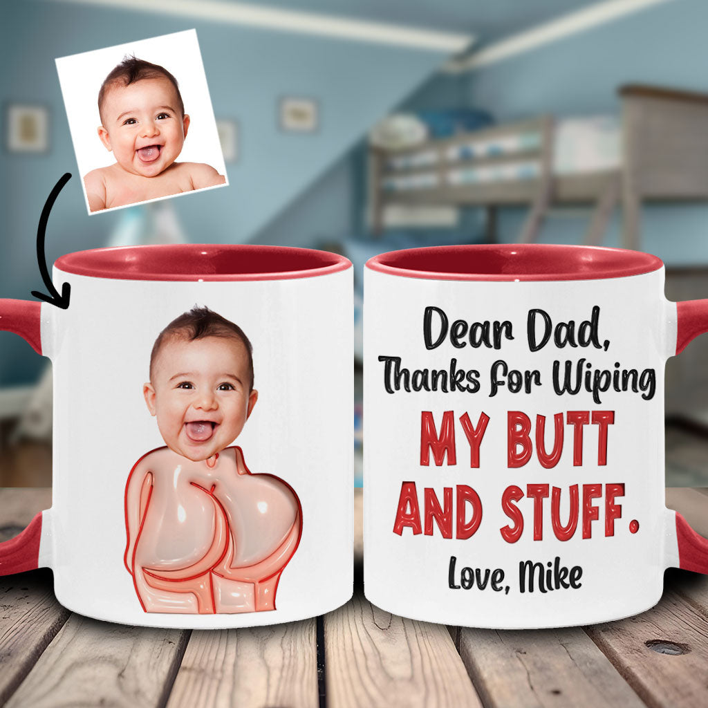 Lustiges Geschenk für Väter – Lieber Papa, danke fürs Po-Abwischen und so – Personalisierte Tasse mit Vater-Akzent