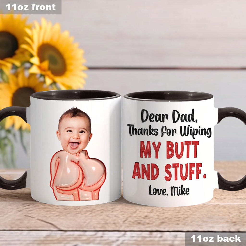 Lustiges Geschenk für Väter – Lieber Papa, danke fürs Po-Abwischen und so – Personalisierte Tasse mit Vater-Akzent