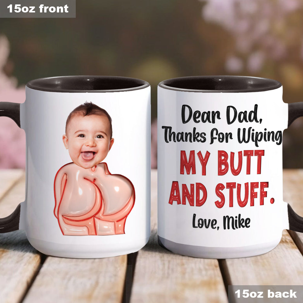 Lustiges Geschenk für Väter – Lieber Papa, danke fürs Po-Abwischen und so – Personalisierte Tasse mit Vater-Akzent