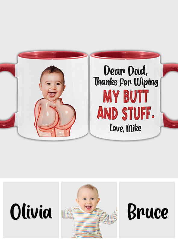 Lustiges Geschenk für Väter – Lieber Papa, danke fürs Po-Abwischen und so – Personalisierte Tasse mit Vater-Akzent