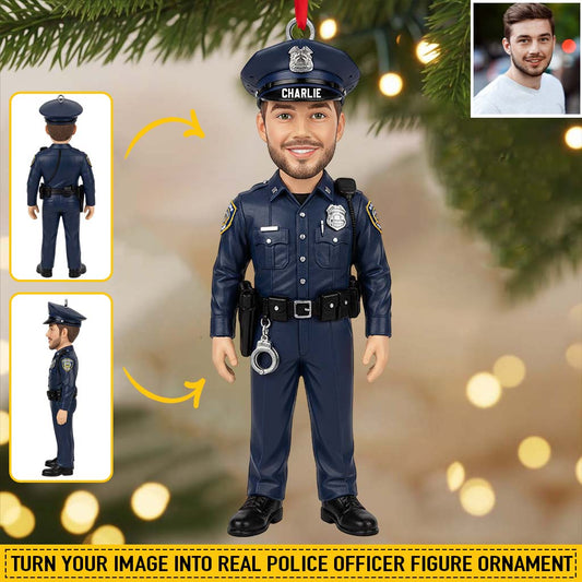 Stolz, Polizist zu sein – Personalisierte, individuell gestaltete 3D-Minifigur eines Polizisten als Ornament