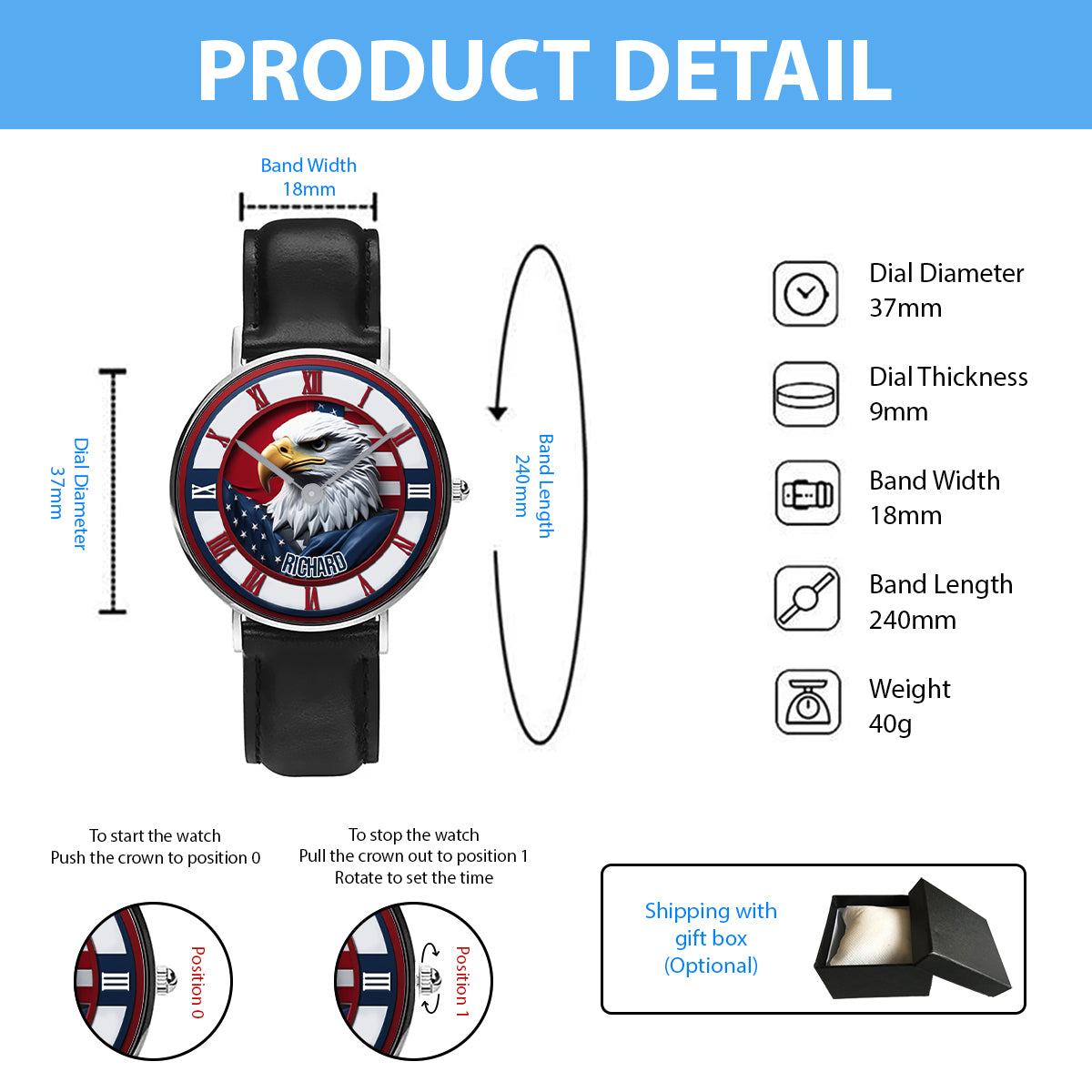 Home Of The Free - Personalized Bald Eagle Hand Watch