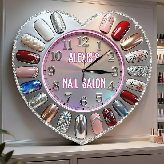Nagelstudio-Dekoration – Personalisierte LED-Wanduhr für Nagelstudios