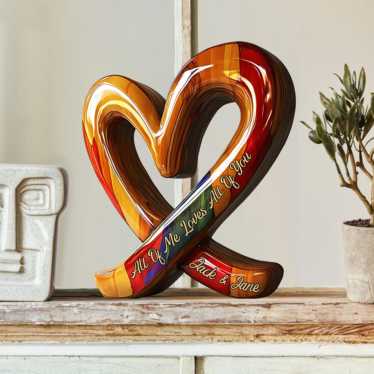 „Du und ich, wir schaffen das“ – personalisierte Holzplakette in individueller Form für Paare