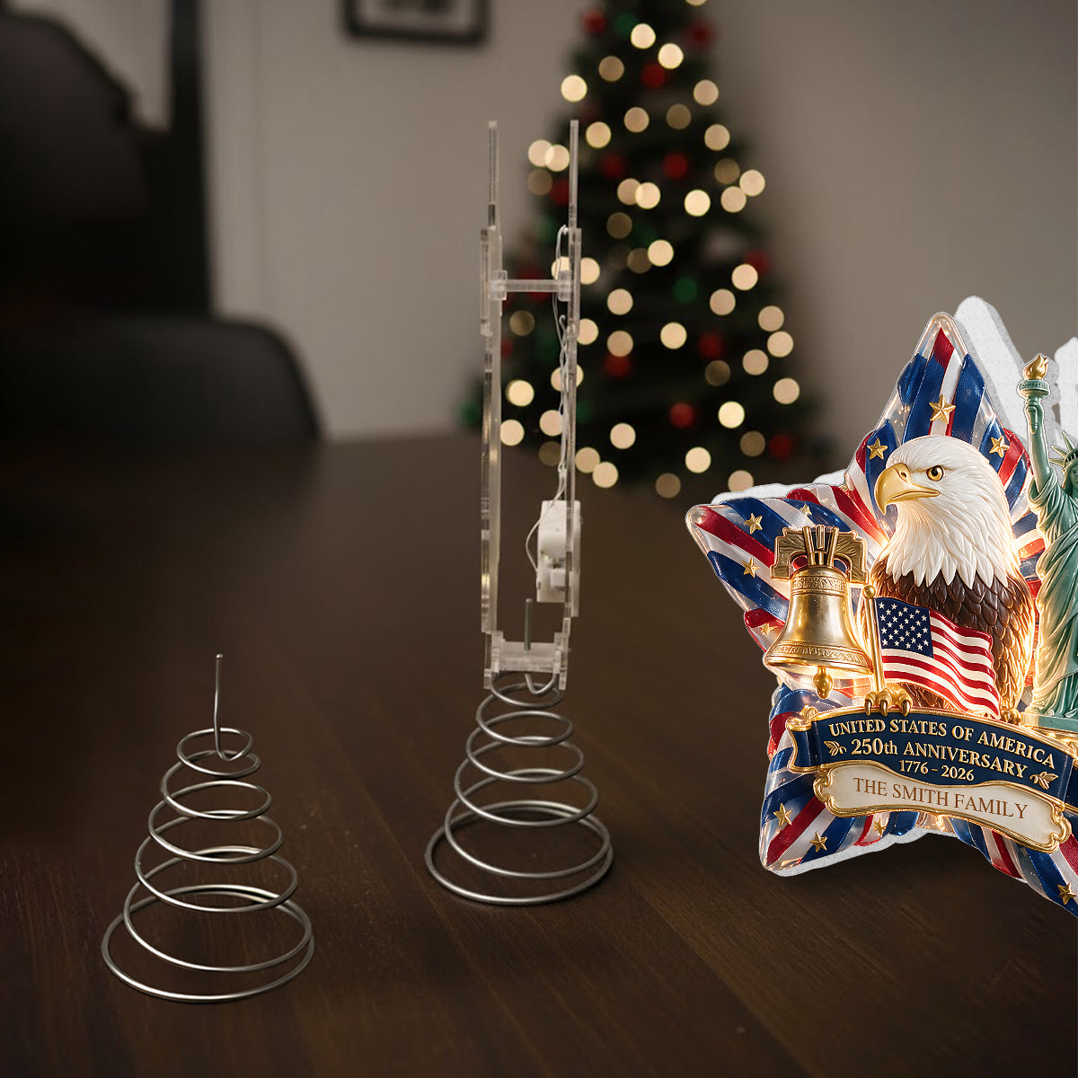 The 250th Christmas Of The USA - Personalized Patriot LED Light Tree Topper