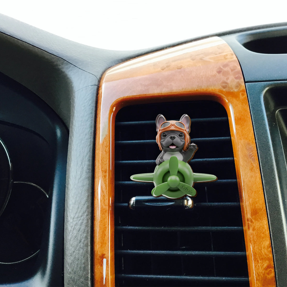 Beliebiges Foto eines fliegenden Flugzeugs – Personalisierter Auto-Sonnenblendenclip in Hundeform