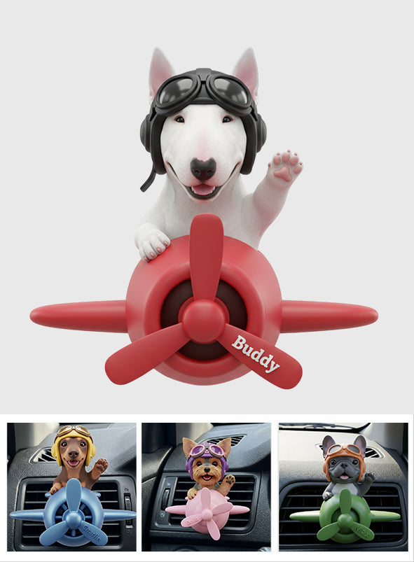Beliebiges Foto eines fliegenden Flugzeugs – Personalisierter Auto-Sonnenblendenclip in Hundeform