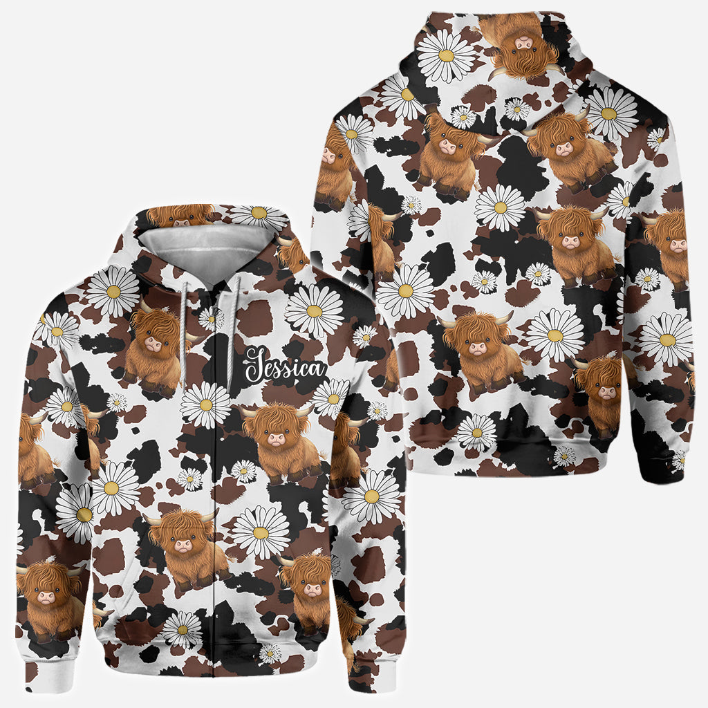 Liebe zum Hochlandrind - Personalisiertes T-Shirt mit Hochlandrind-Print