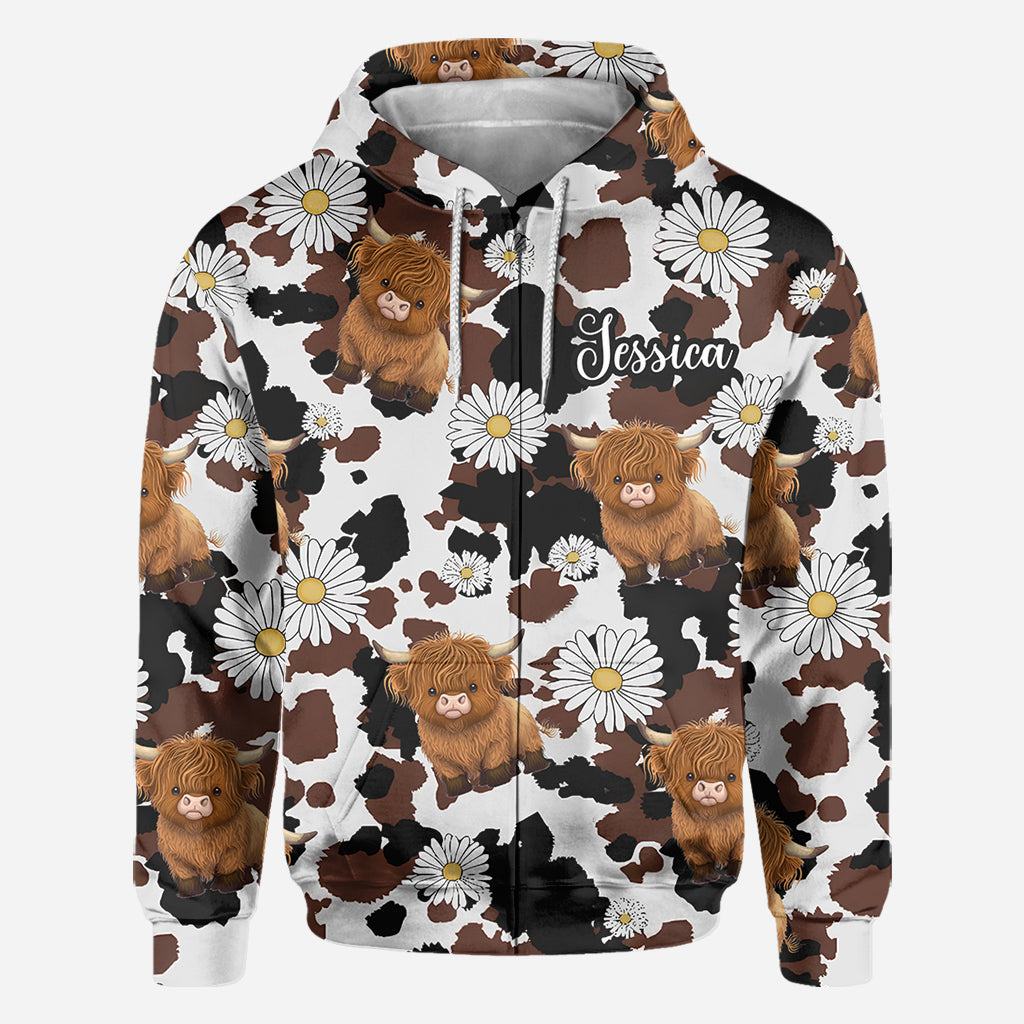 Liebe zum Hochlandrind - Personalisiertes T-Shirt mit Hochlandrind-Print