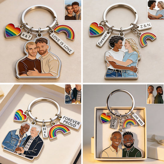 Liebe gewinnt - Personalisierter LGBT Unterstützung Premium Schlüsselanhänger mit Charms