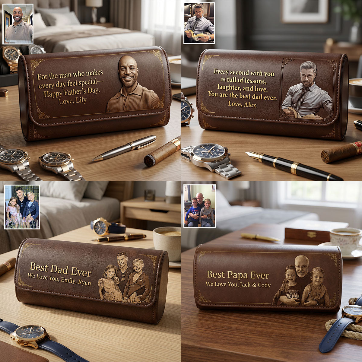 Wir lieben dich - Personalisierte Leder-Uhrenbox für Väter