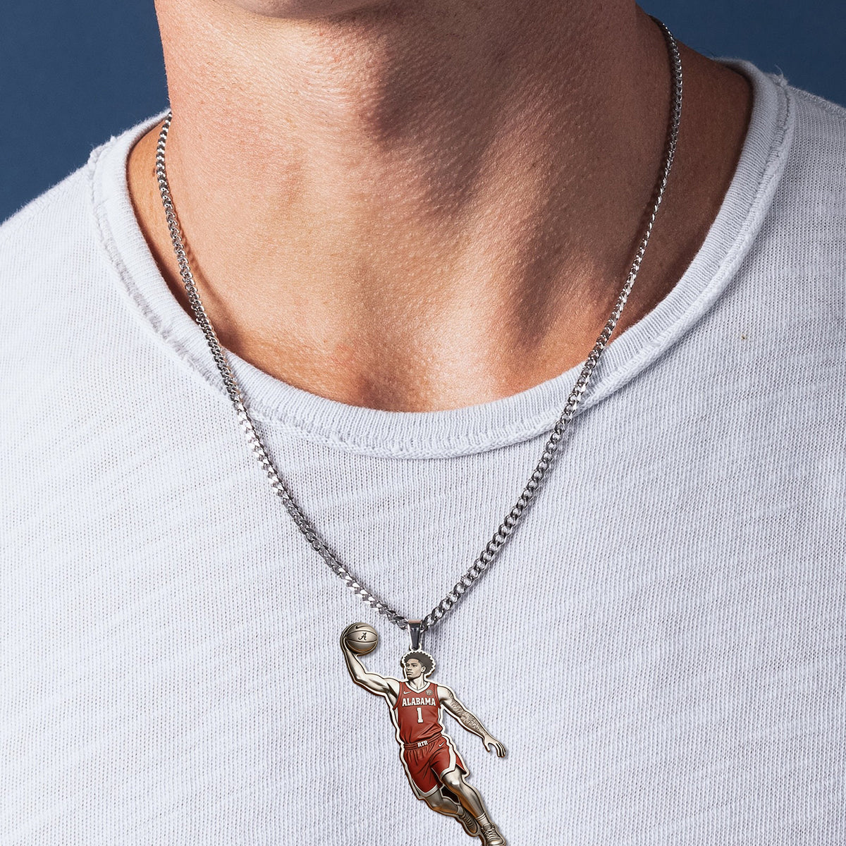Individuell gestaltbare Halskette mit Basketball-Anhänger aus Metall – nach Foto.