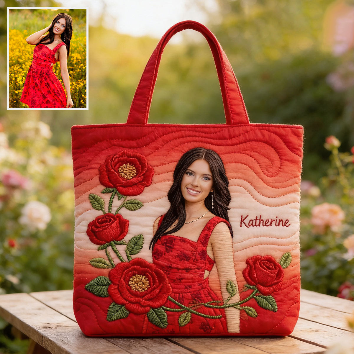 Personalisierte Tragetasche mit Geburtsblume und Foto – Selbstliebe-Stepptasche