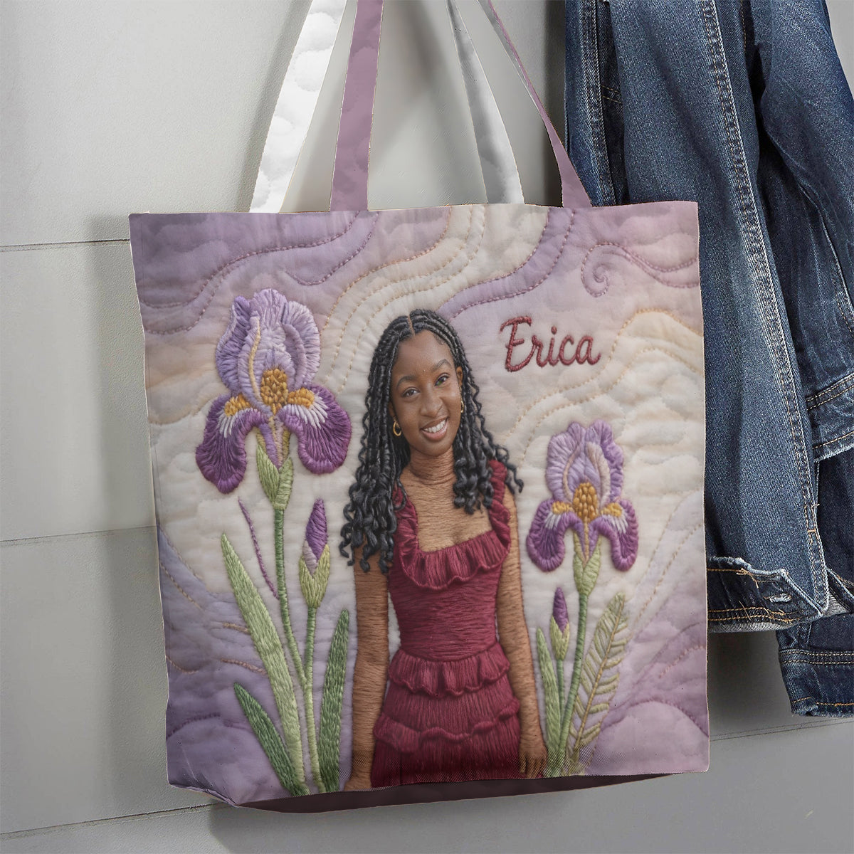 Personalisierte Tragetasche mit Geburtsblume und Foto – Selbstliebe-Stepptasche