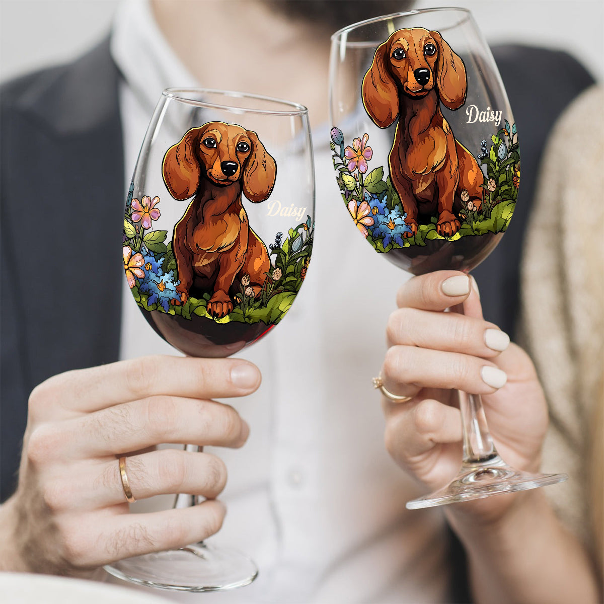 Custom Pet's Photo, Stained Glass Style - Personalized Dog Wine Glass With Long Stem