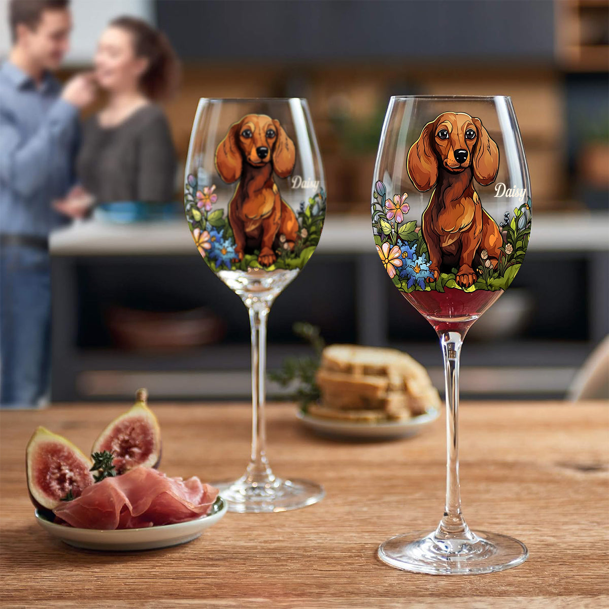 Custom Pet's Photo, Stained Glass Style - Personalized Dog Wine Glass With Long Stem