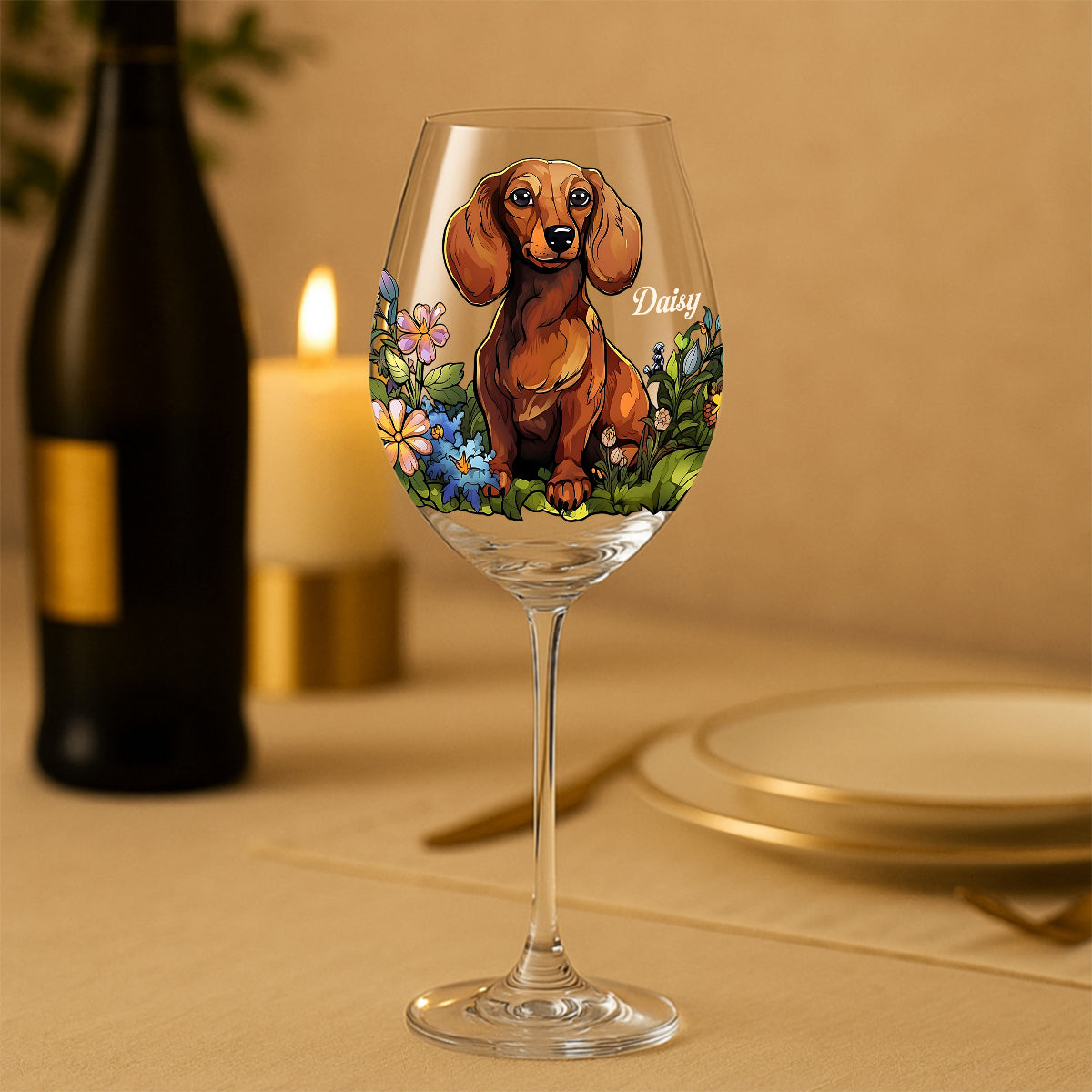 Custom Pet's Photo, Stained Glass Style - Personalized Dog Wine Glass With Long Stem