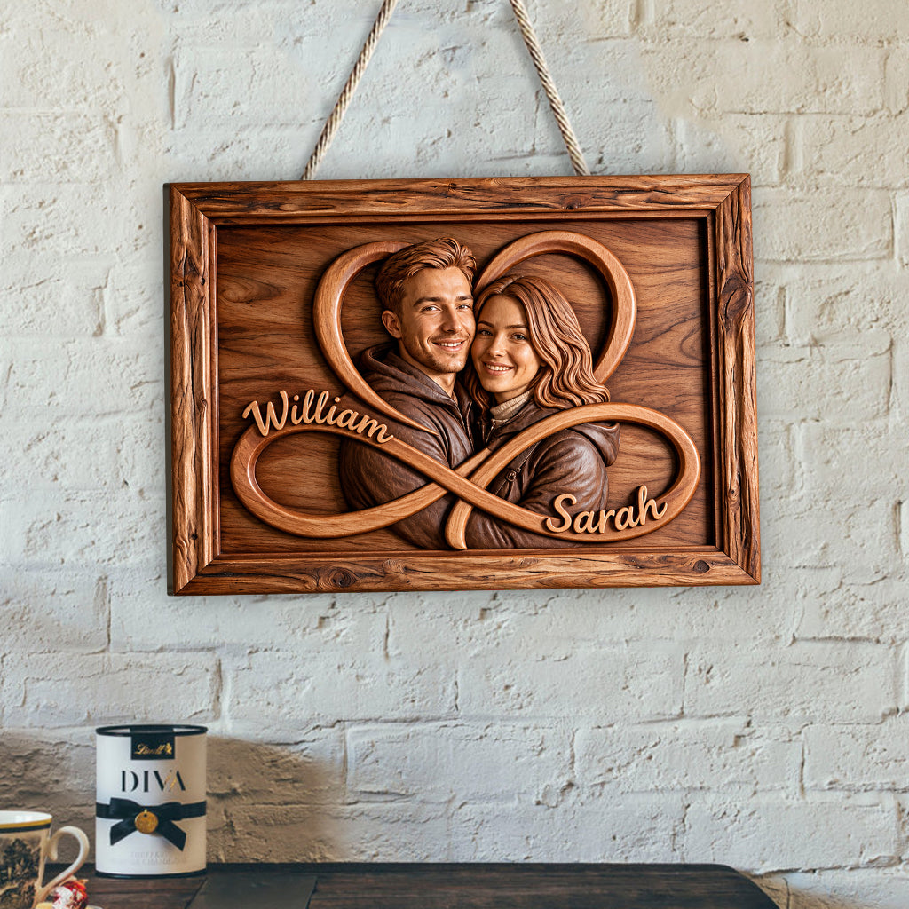 Love You Infinite - Personalized Couple Custom Shaped Wood Sign
