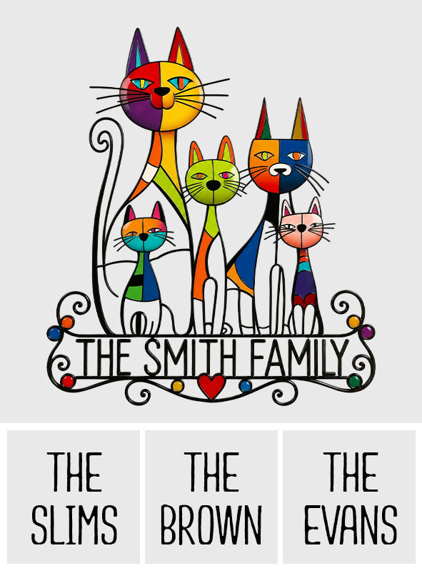 Picasso-Style Abstract Wrought Iron Cat Family Wall Art, Modern Minimalist Living Room Decor - Personalized Family Cut Metal Sign