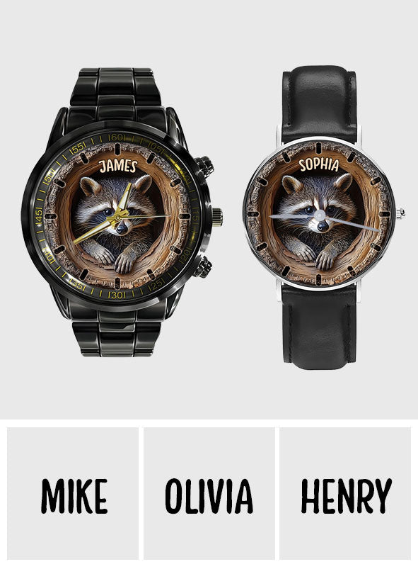 Niedlicher Waschbär – Personalisierte Waschbär-Handuhr