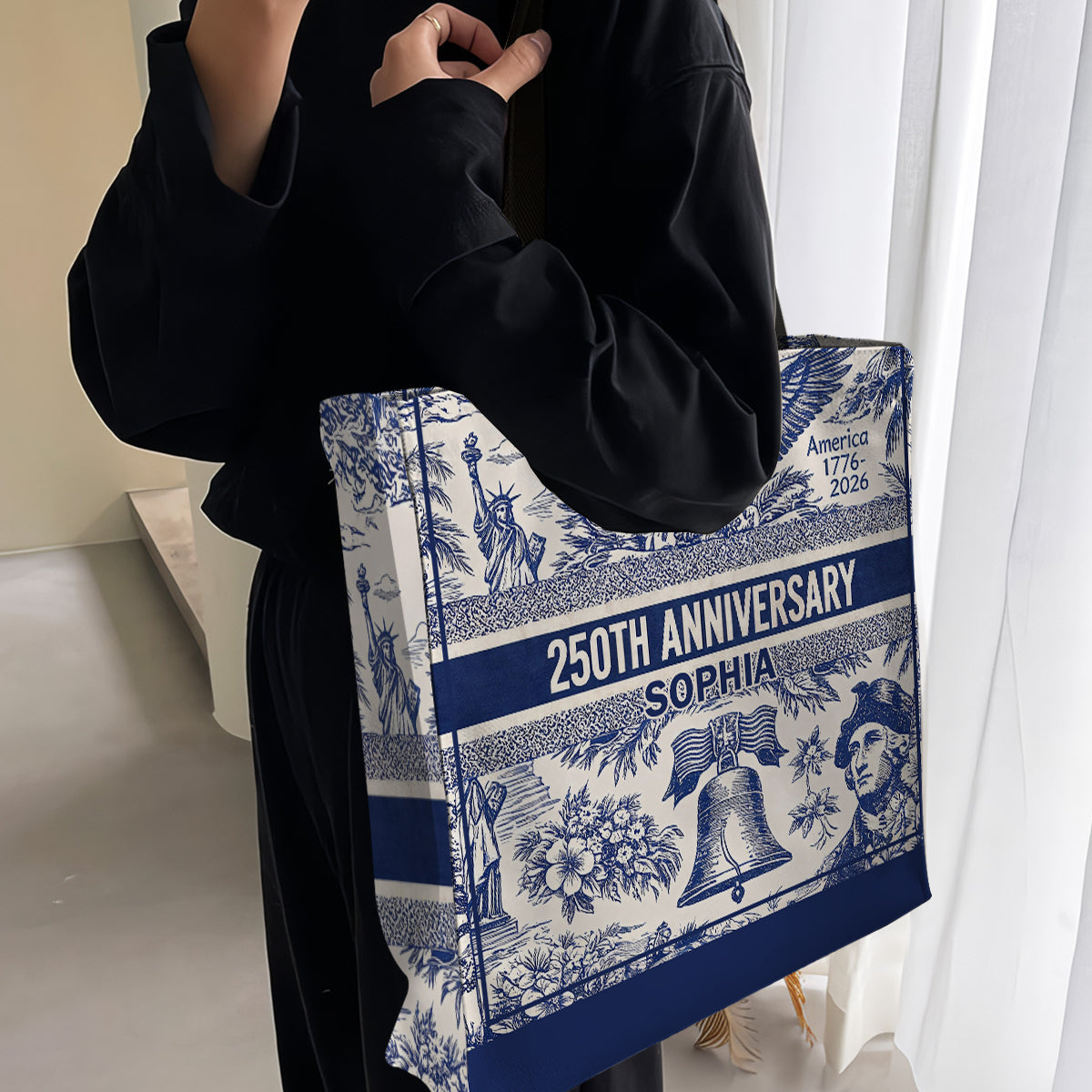 250. Jubiläum - Personalisierte Unabhängigkeitstag/ 4. Juli Allover-Print Canvas Tragetasche