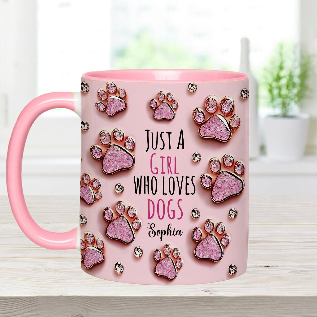 Einfach ein Mädchen, das Hunde liebt – personalisierte Tasse mit Hundemotiv