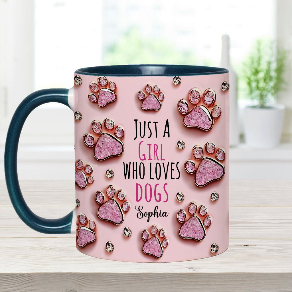 Einfach ein Mädchen, das Hunde liebt – personalisierte Tasse mit Hundemotiv