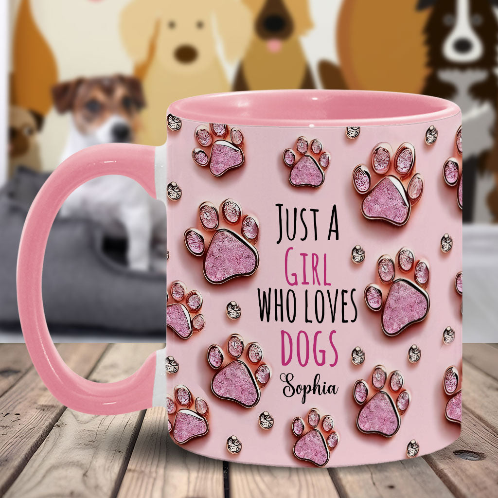 Einfach ein Mädchen, das Hunde liebt – personalisierte Tasse mit Hundemotiv