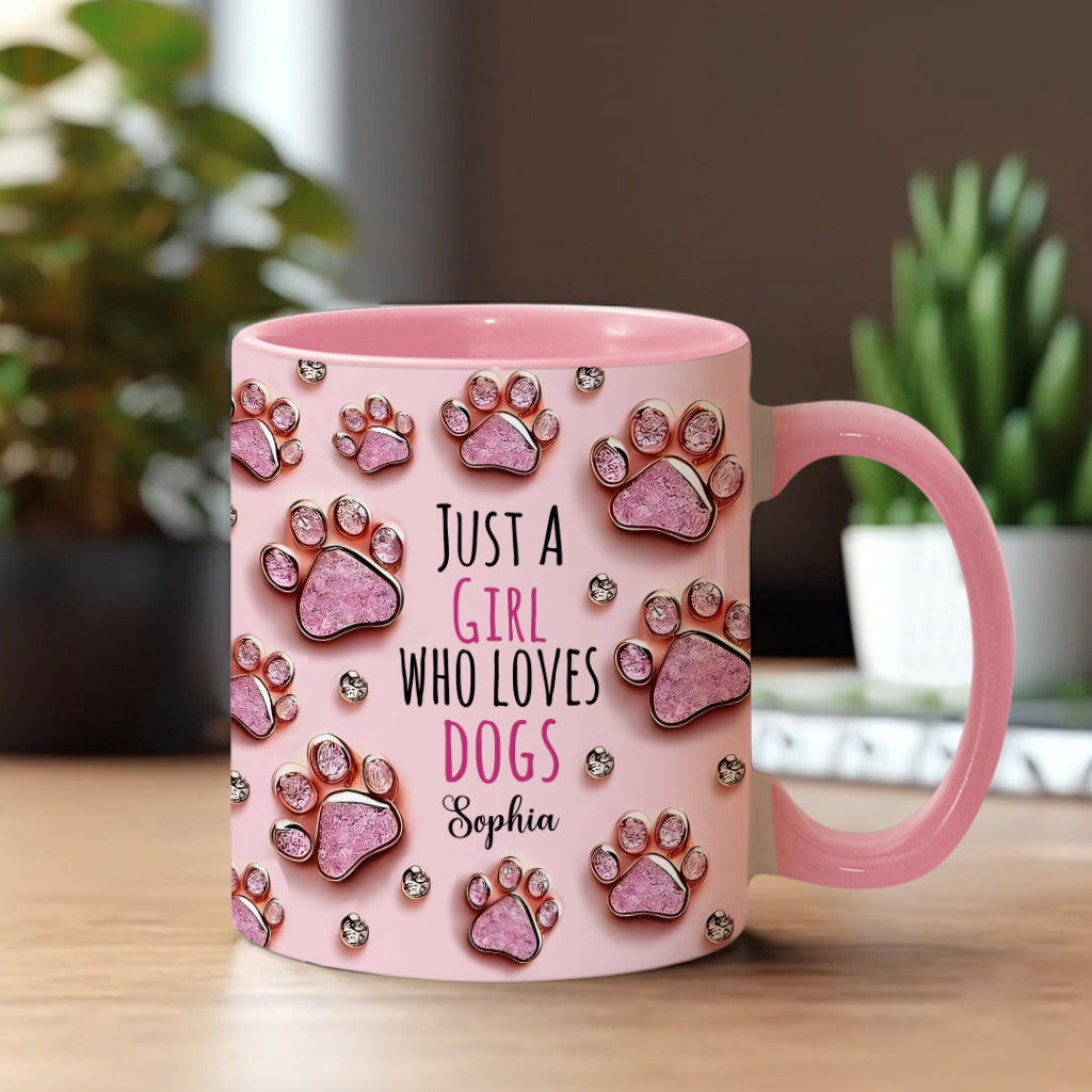 Einfach ein Mädchen, das Hunde liebt – personalisierte Tasse mit Hundemotiv