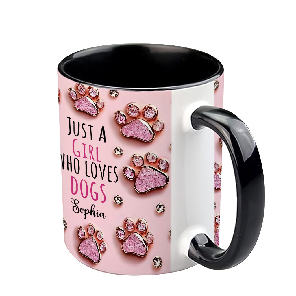Einfach ein Mädchen, das Hunde liebt – personalisierte Tasse mit Hundemotiv