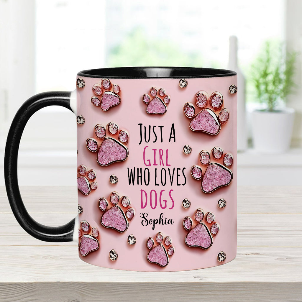 Einfach ein Mädchen, das Hunde liebt – personalisierte Tasse mit Hundemotiv