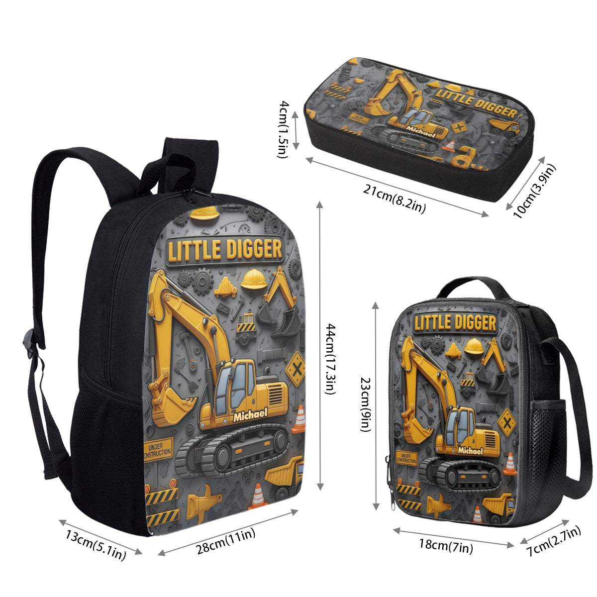 Littie Digger - Personalized Kid Backpack Lunch Bag Pencil Case Set