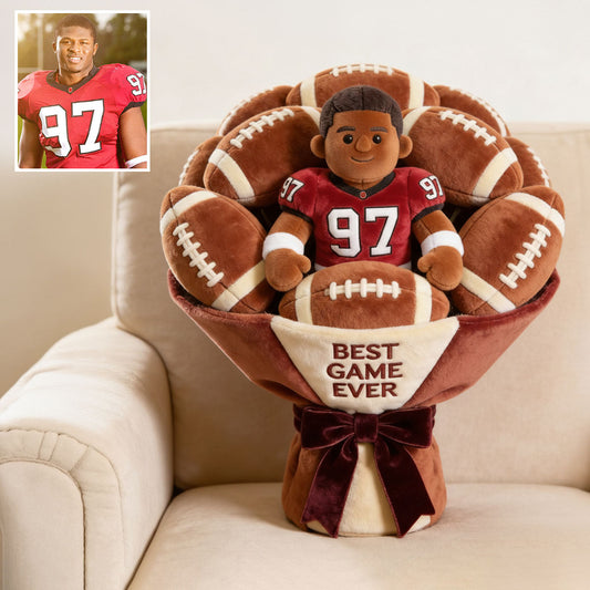 Love American Football Plush Bouquet - Personalized Football Premium Faux Fur Pillow