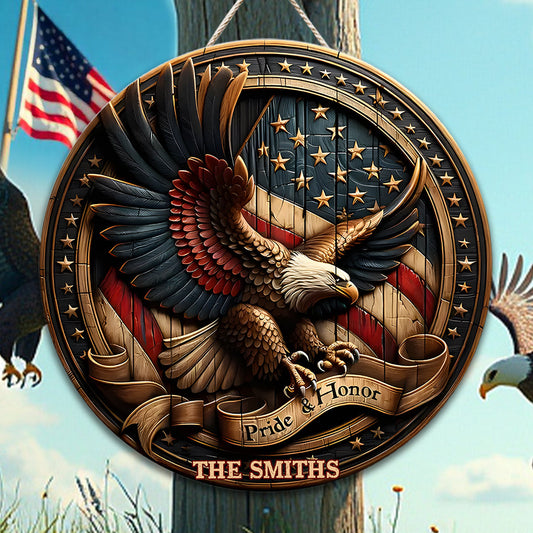 Pride & Honor - Personalized Bald Eagle Custom Shaped Wood Sign
