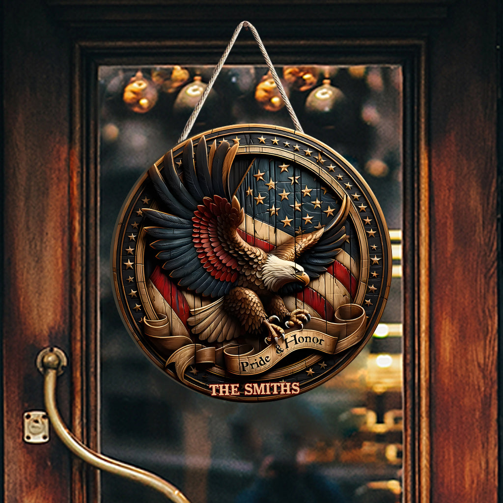 Stolz & Ehre – Personalisiertes Holzschild mit Weißkopfseeadler in individueller Form