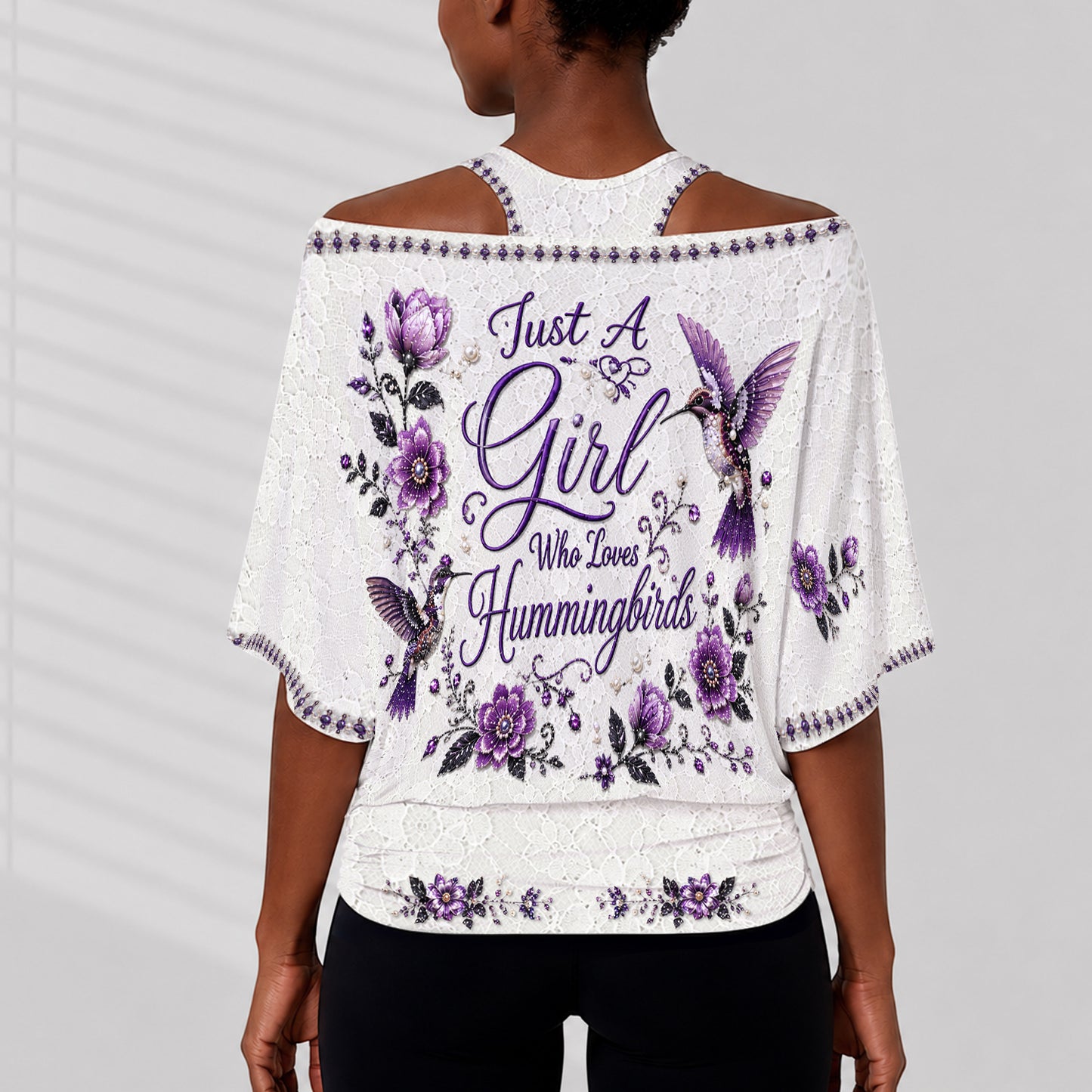 Just A Girl Who Loves Hummingbirds - Personalized Hummingbird Off-Shoulder Top Set