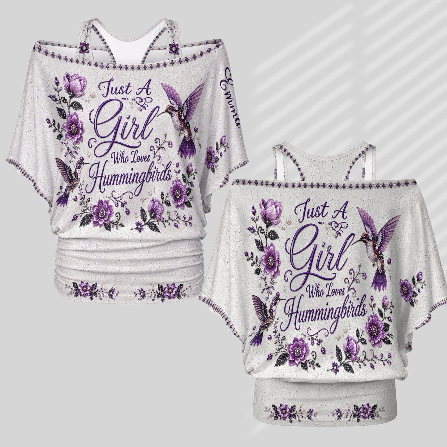 Just A Girl Who Loves Hummingbirds - Personalized Hummingbird Off-Shoulder Top Set