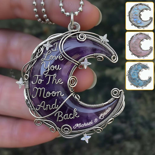 Geschenk für Sie, Valentinstagsgeschenk, Ich liebe dich bis zum Mond – Personalisierte Partner-Halskette mit individuell geformtem Anhänger