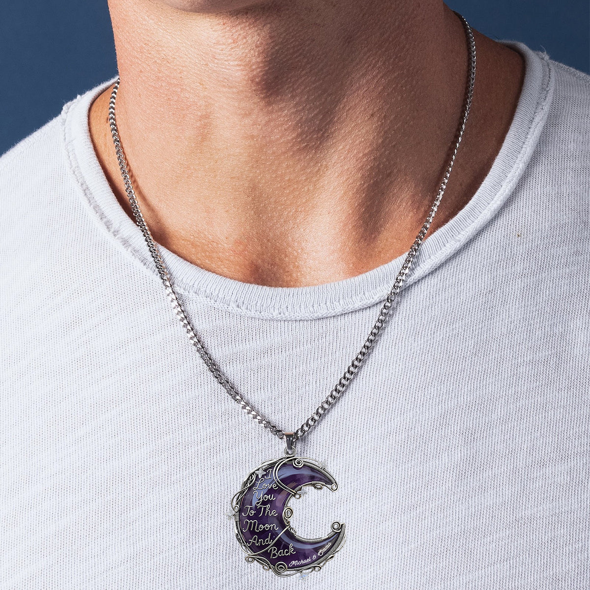 Geschenk für Sie, Valentinstagsgeschenk, Ich liebe dich bis zum Mond – Personalisierte Partner-Halskette mit individuell geformtem Anhänger