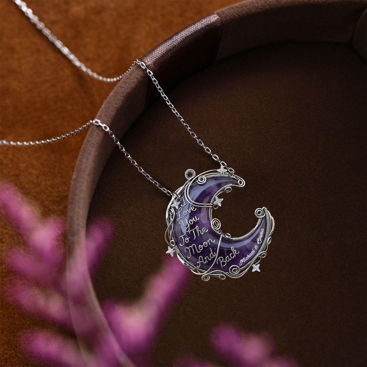 Geschenk für Sie, Valentinstagsgeschenk, Ich liebe dich bis zum Mond – Personalisierte Partner-Halskette mit individuell geformtem Anhänger